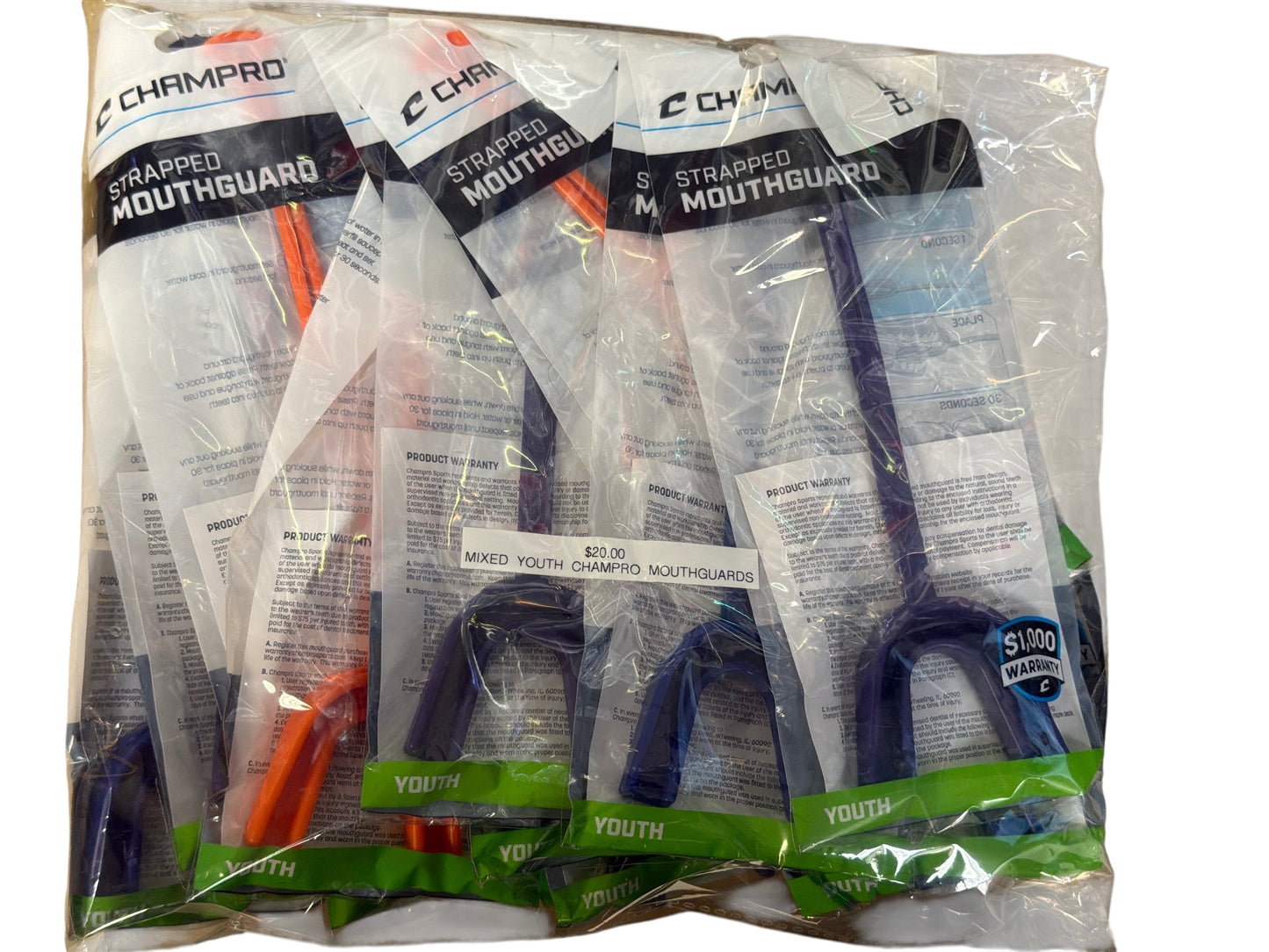 Bag of 20 Mixed Youth Football Strapped Mouth Guards