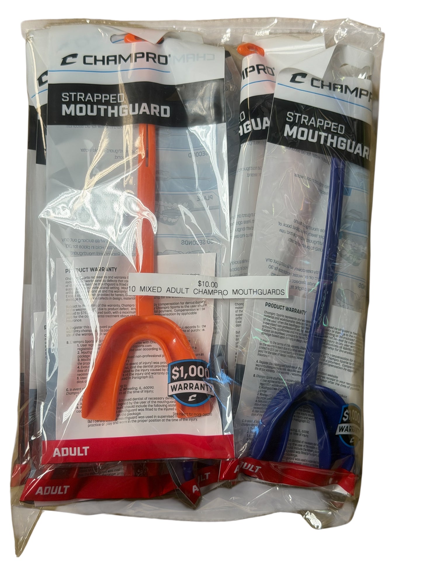 Bag of 10 Mixed Adult Football Strapped Mouth Guards