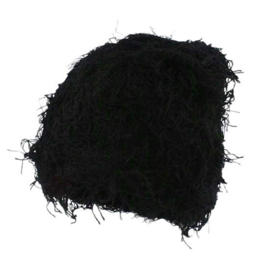 Knitted Distressed Beanie Fuzzy Hat