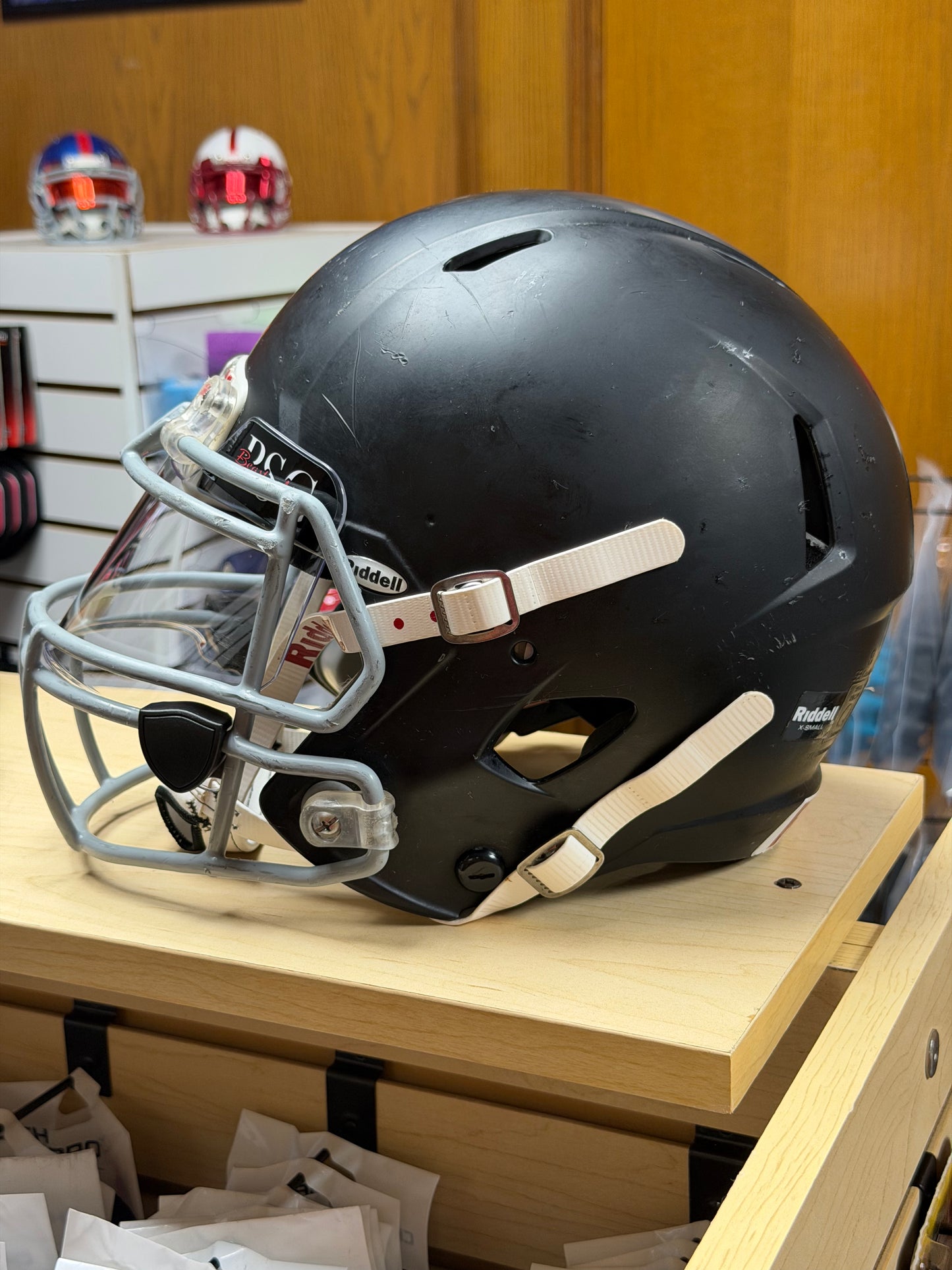 Used Riddell Victor Youth XS Football Helmet with a Clear Visor