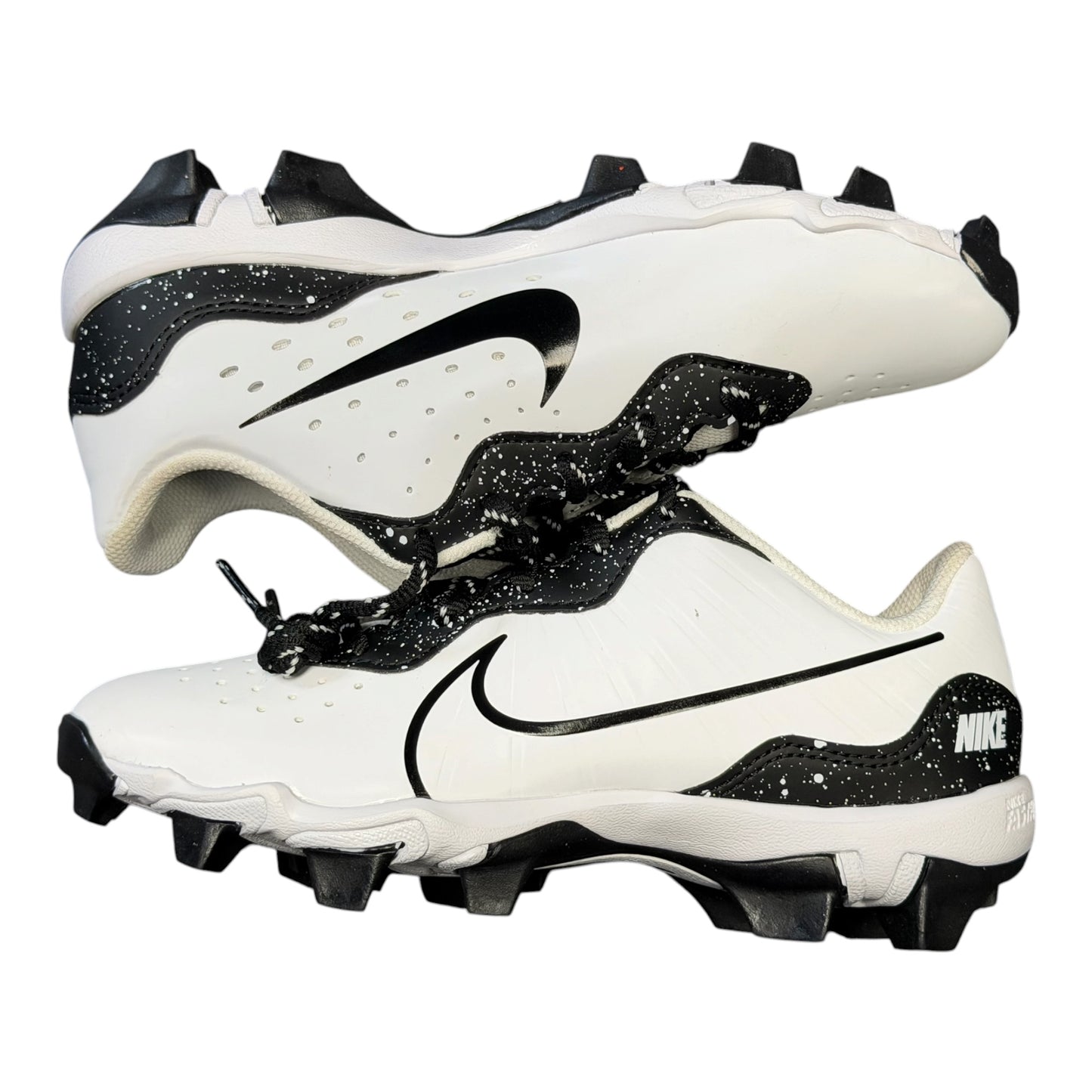 Nike Kids Alpha Huarache 4 Keystone GS 'White & Black with white Splatter Cleats (Size 4)