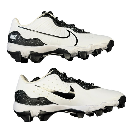 Nike Kids Alpha Huarache 4 Keystone GS 'White & Black with white Splatter Cleats (Size 4)
