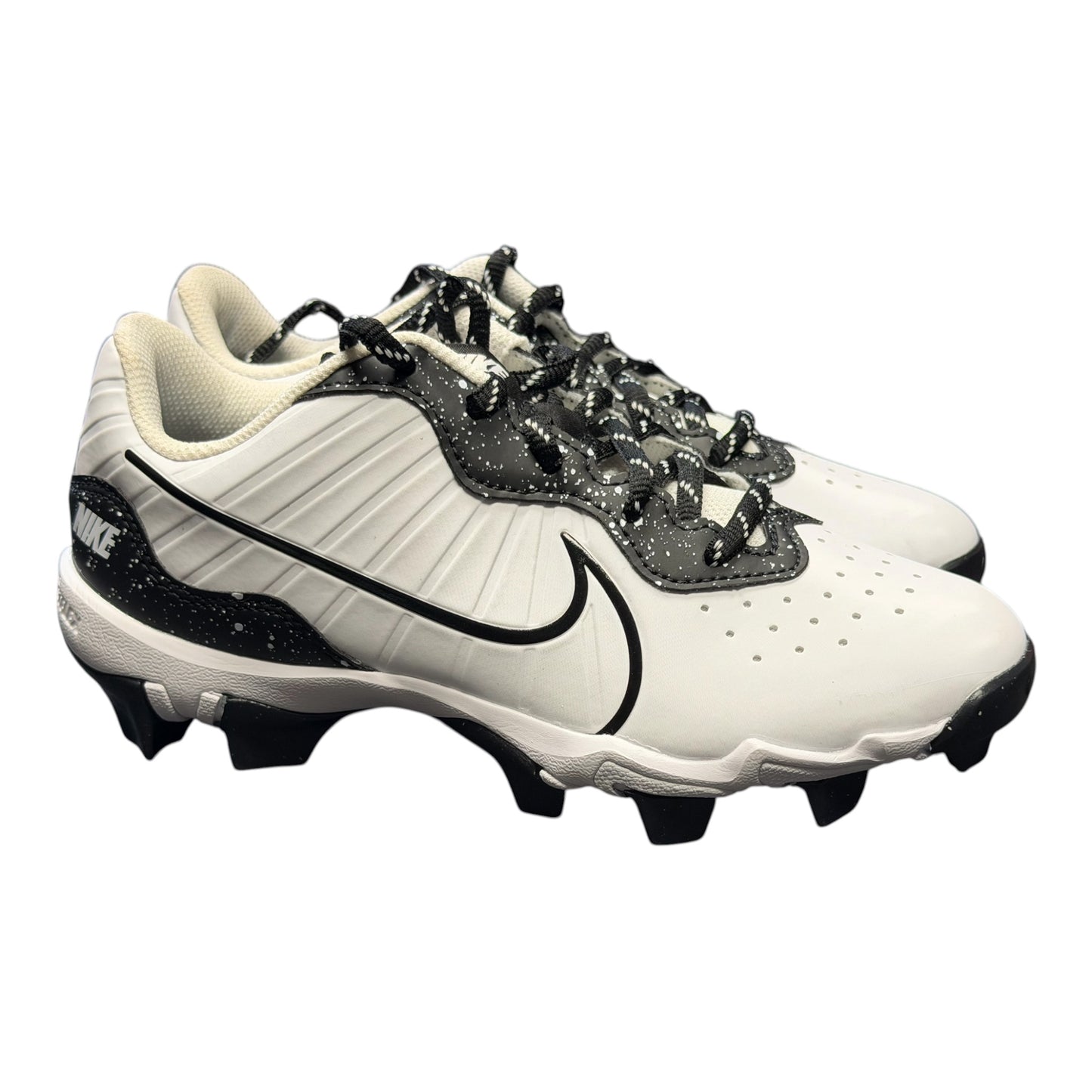 Nike Kids Alpha Huarache 4 Keystone GS 'White & Black with white Splatter Cleats (Size 4)